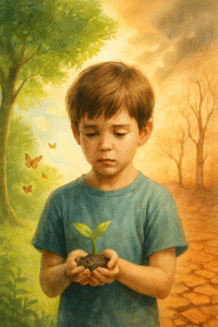 Crança com ansiedade climática